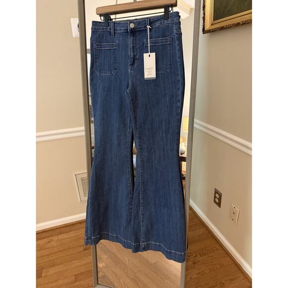 Risen Jeans Womens 11/30 Dark Wash Wide Leg Distressed High Rise RDP5522 Denim - Picture 2 of 7